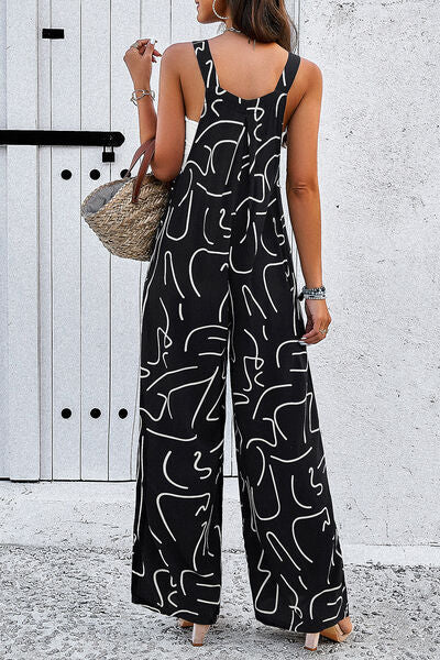 Jumpsuit met brede bandjes en zakken met print