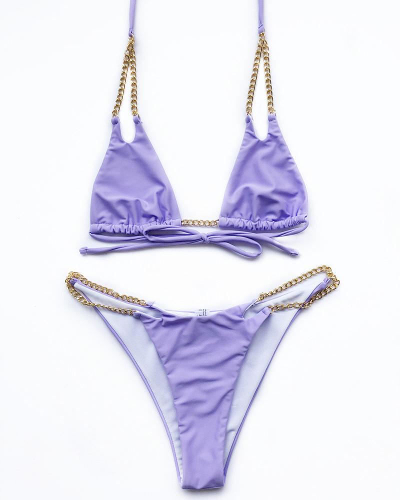 Multicolor Sexy Split Swimsuit With Chain