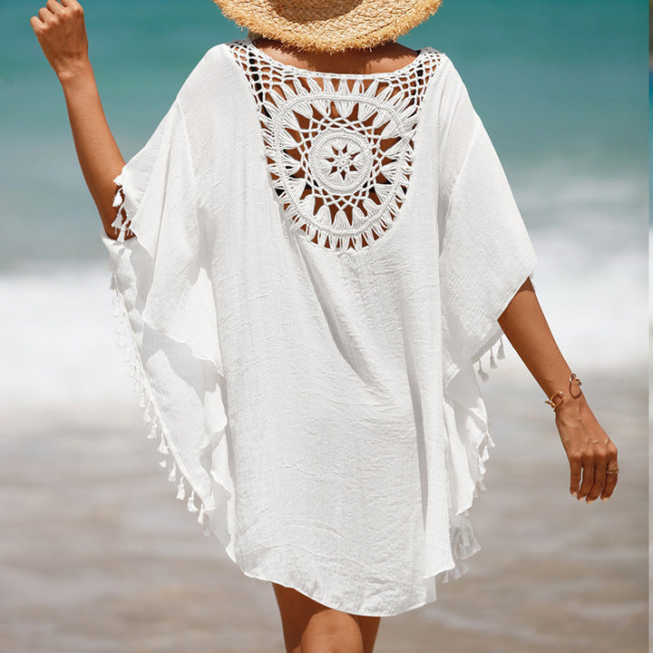 Chemisier de plage cache-cœur à franges amples crochetées à la main avec tournesol