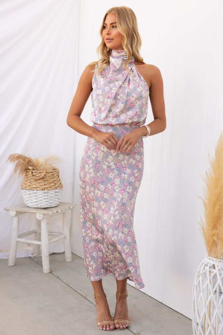 Wine Country Dates maxi-jurk met halterhals en elastische taille met bloemen