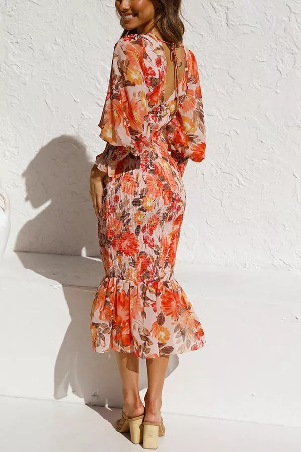 Floral Smocked Waist Midi Dress