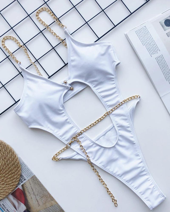 Sexy Chain Hollow Open Back Bikini Swimsuit