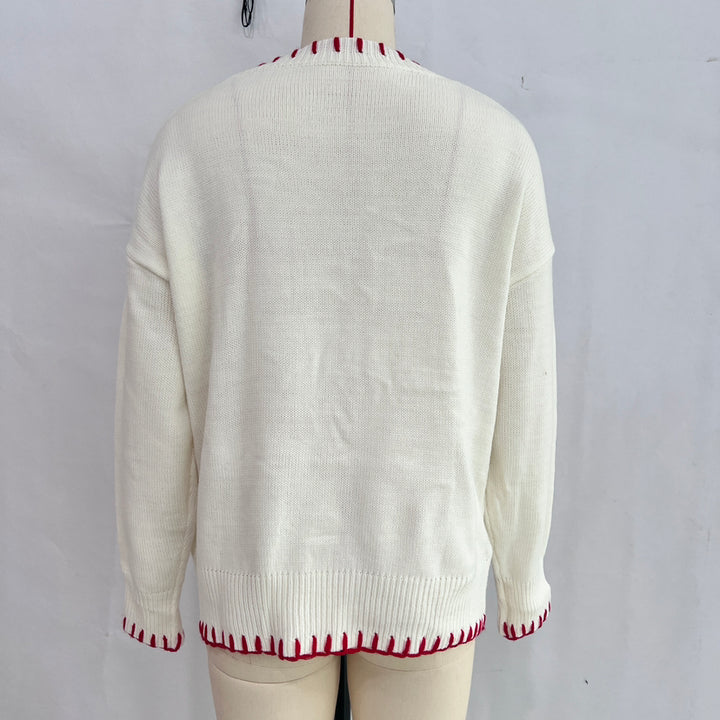 Cream Red Bow Knitted Sweater