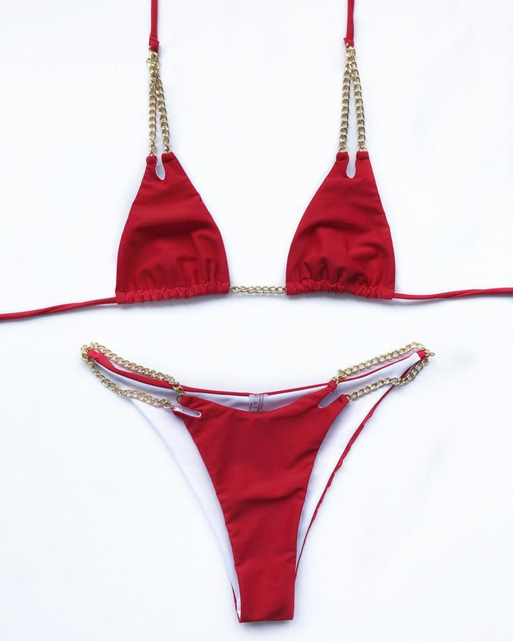 Multicolor Sexy Split Swimsuit With Chain