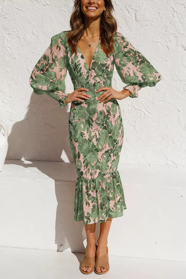 Floral Smocked Waist Midi Dress