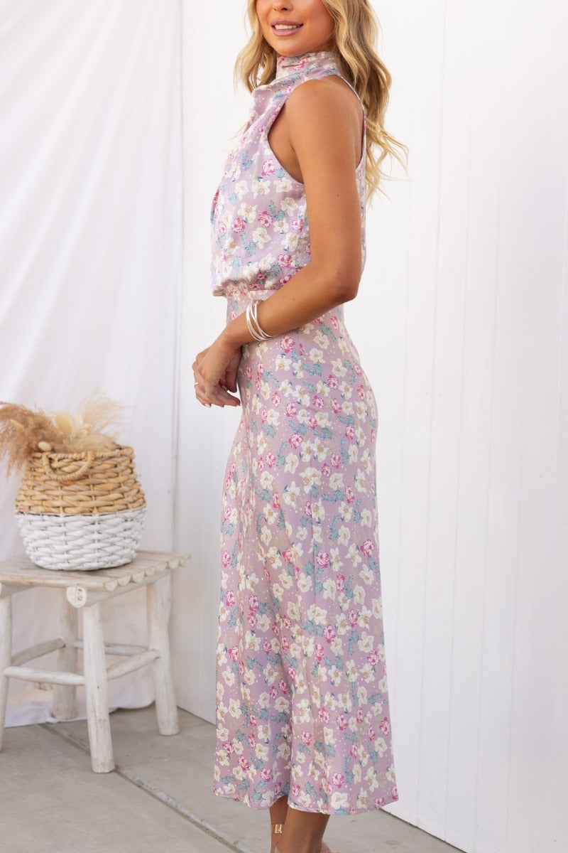 Wine Country Dates maxi-jurk met halterhals en elastische taille met bloemen