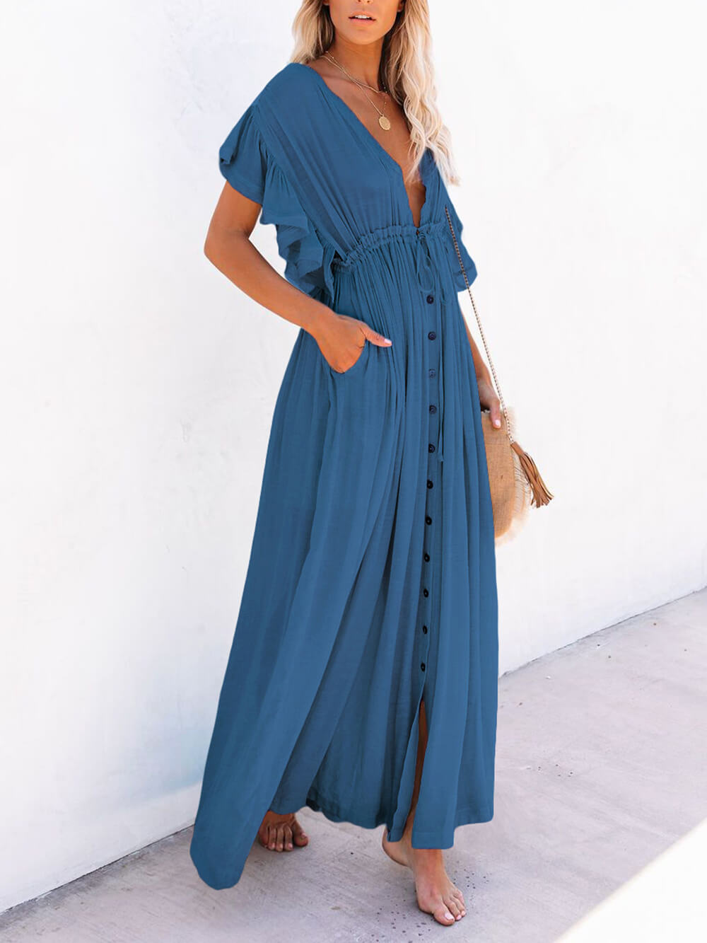 Knoop katoenlinnen perfecte strand Boho maxi-jurk