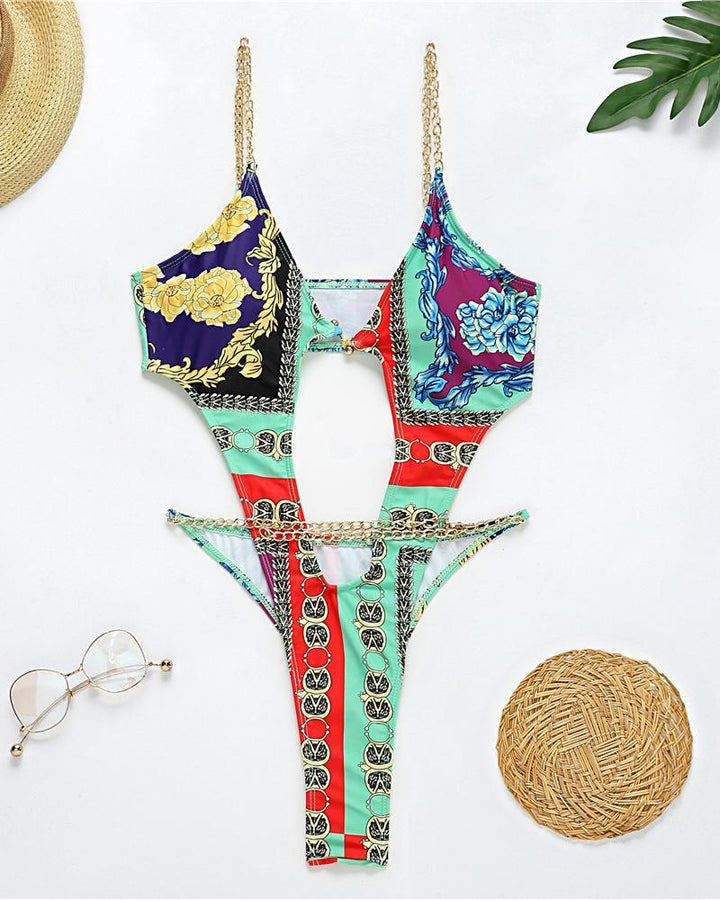 Metal Chain One-piece Swimsuit(No cardigan)