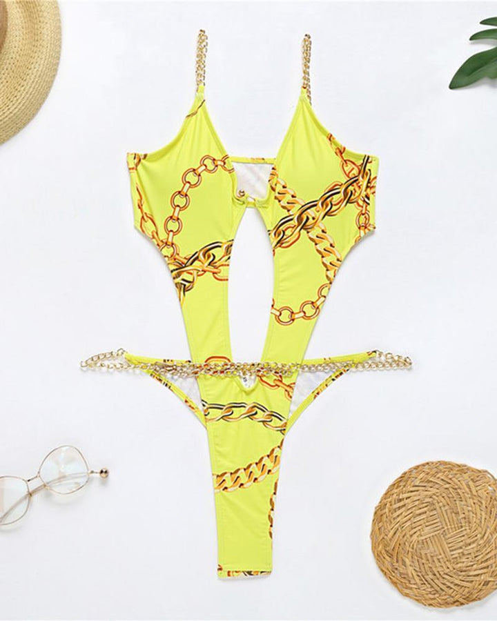 Metal Chain One-piece Swimsuit(No cardigan)