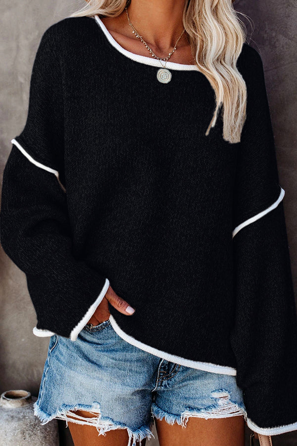 Solid Color Loose Batwing Sleeve Sweater