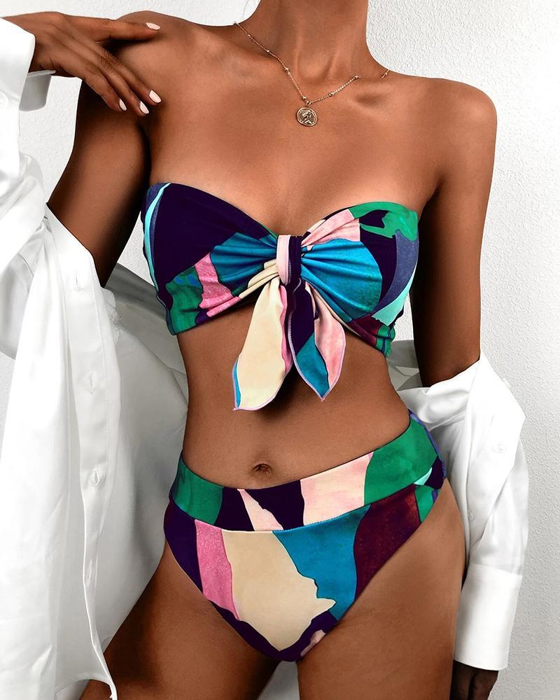 Camouflage Floral Print Split Swimsuit Bikini