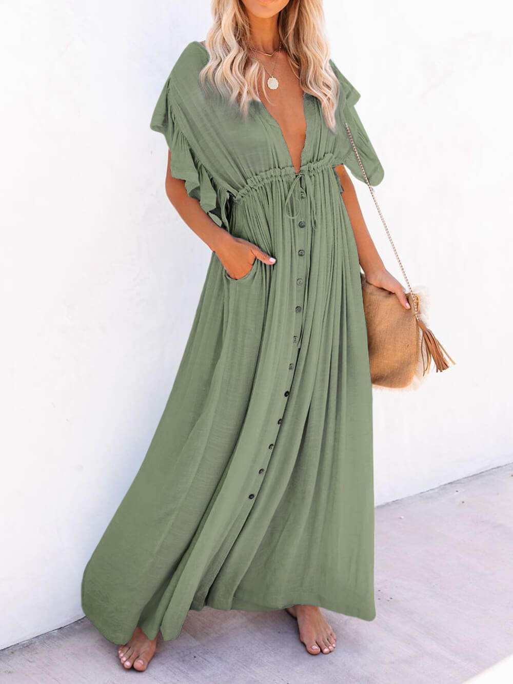 Knoop katoenlinnen perfecte strand Boho maxi-jurk