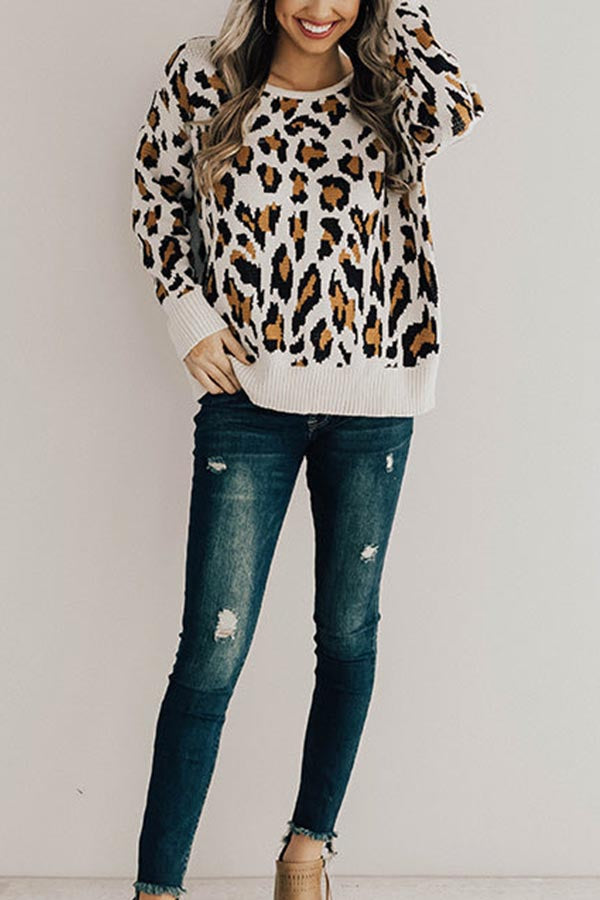 Open Back Leopard Sweater in Ivory