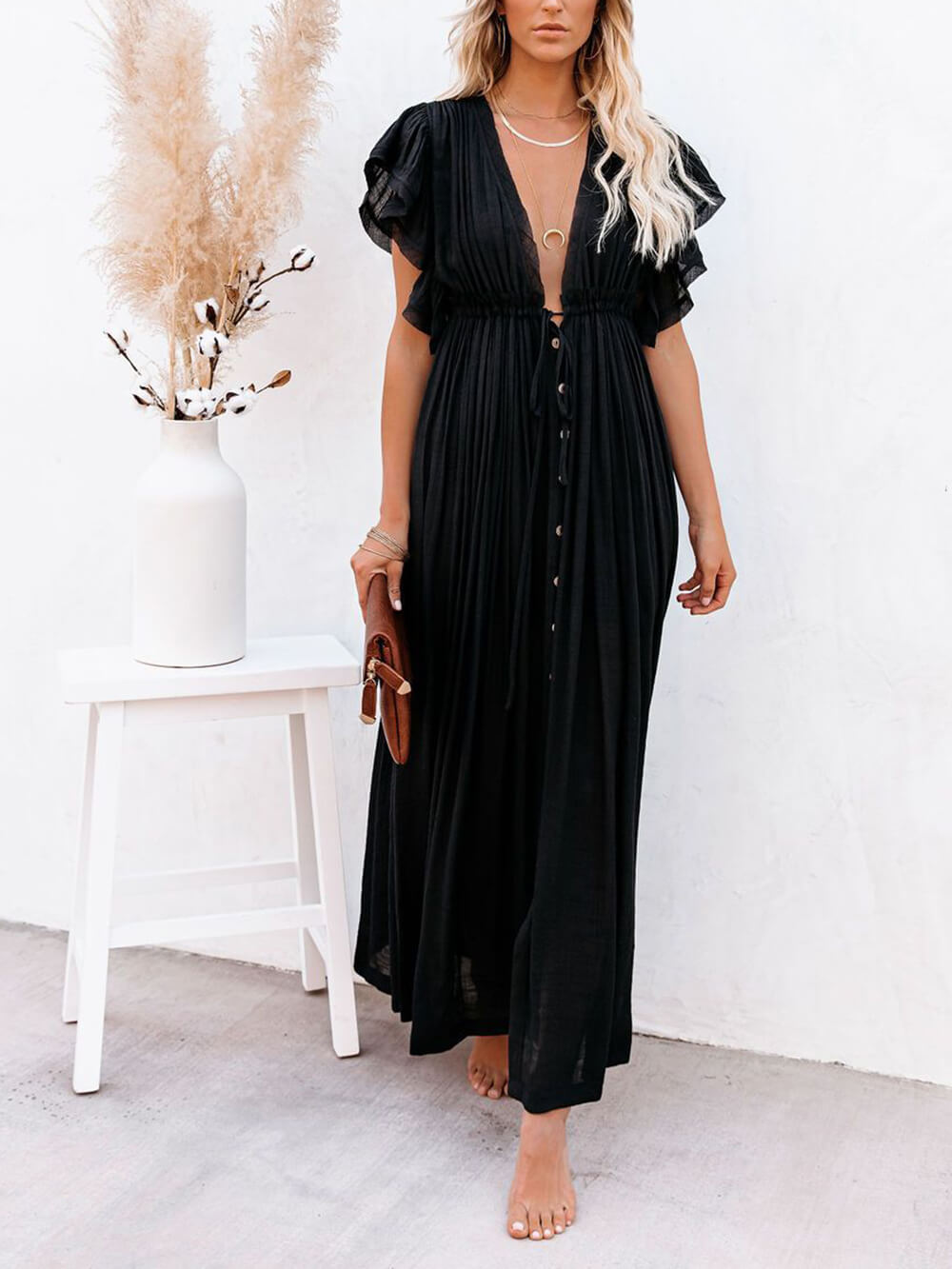 Knoop katoenlinnen perfecte strand Boho maxi-jurk