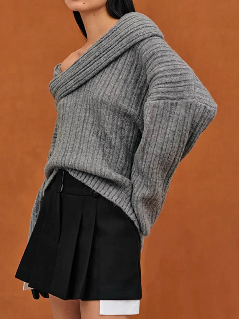 Übergroßer High Roll-Strickpullover 