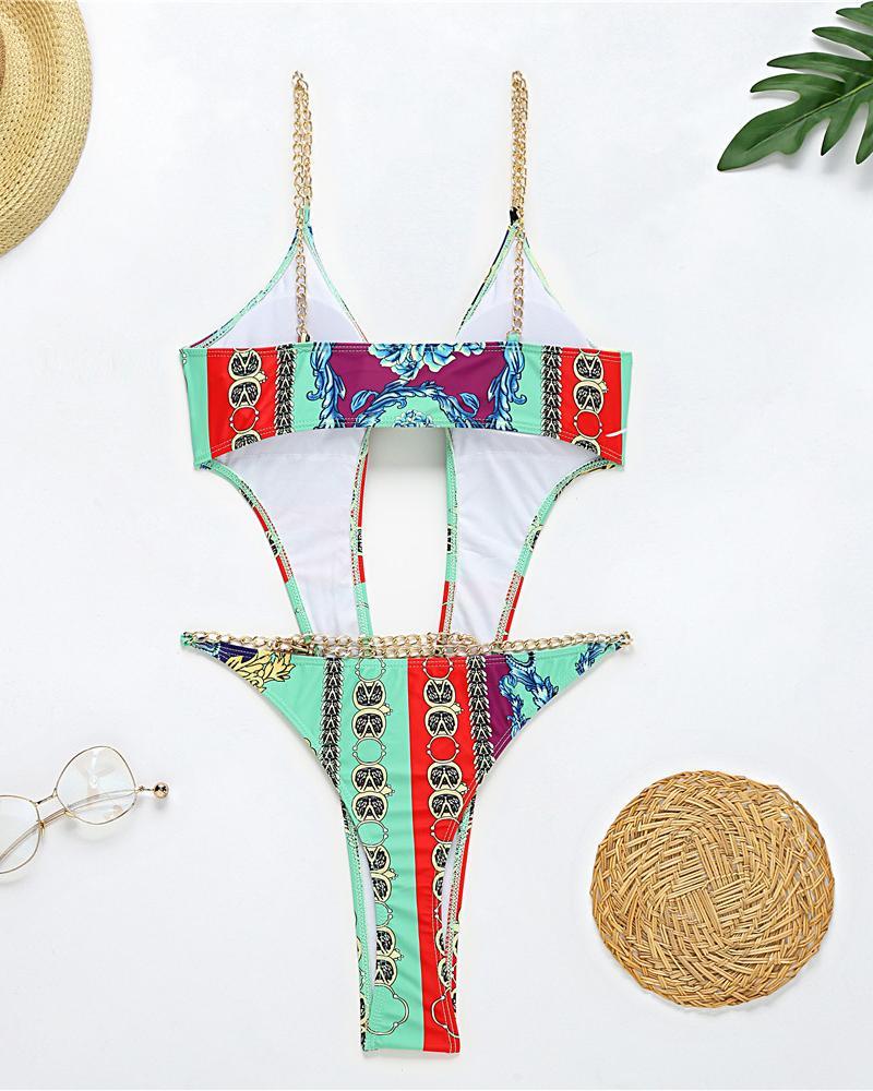 Metal Chain One-piece Swimsuit(No cardigan)