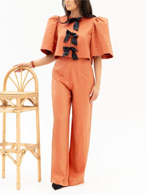 Martinez Burnt Orange Rosett Blus Set