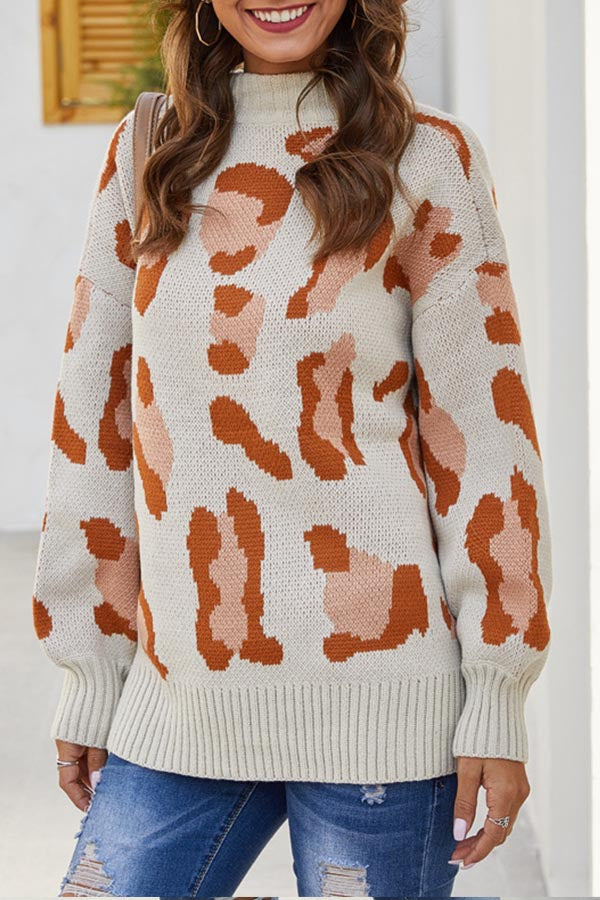 leopard-print pullover knitted sweater