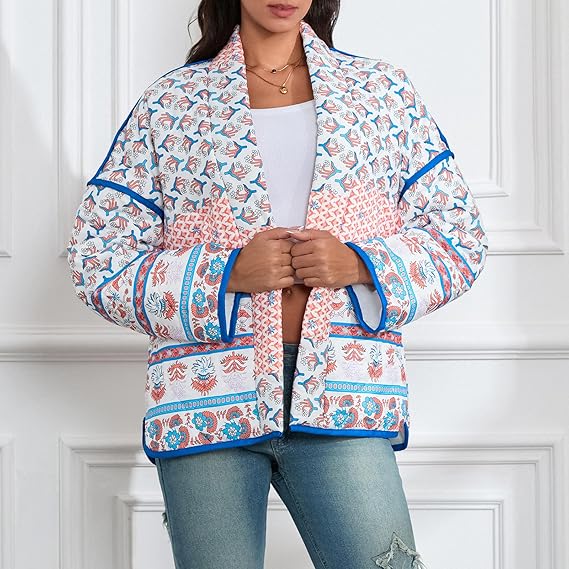 Veste matelassée fine à imprimé patchwork à revers