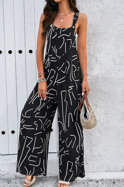 Jumpsuit met brede bandjes en zakken met print