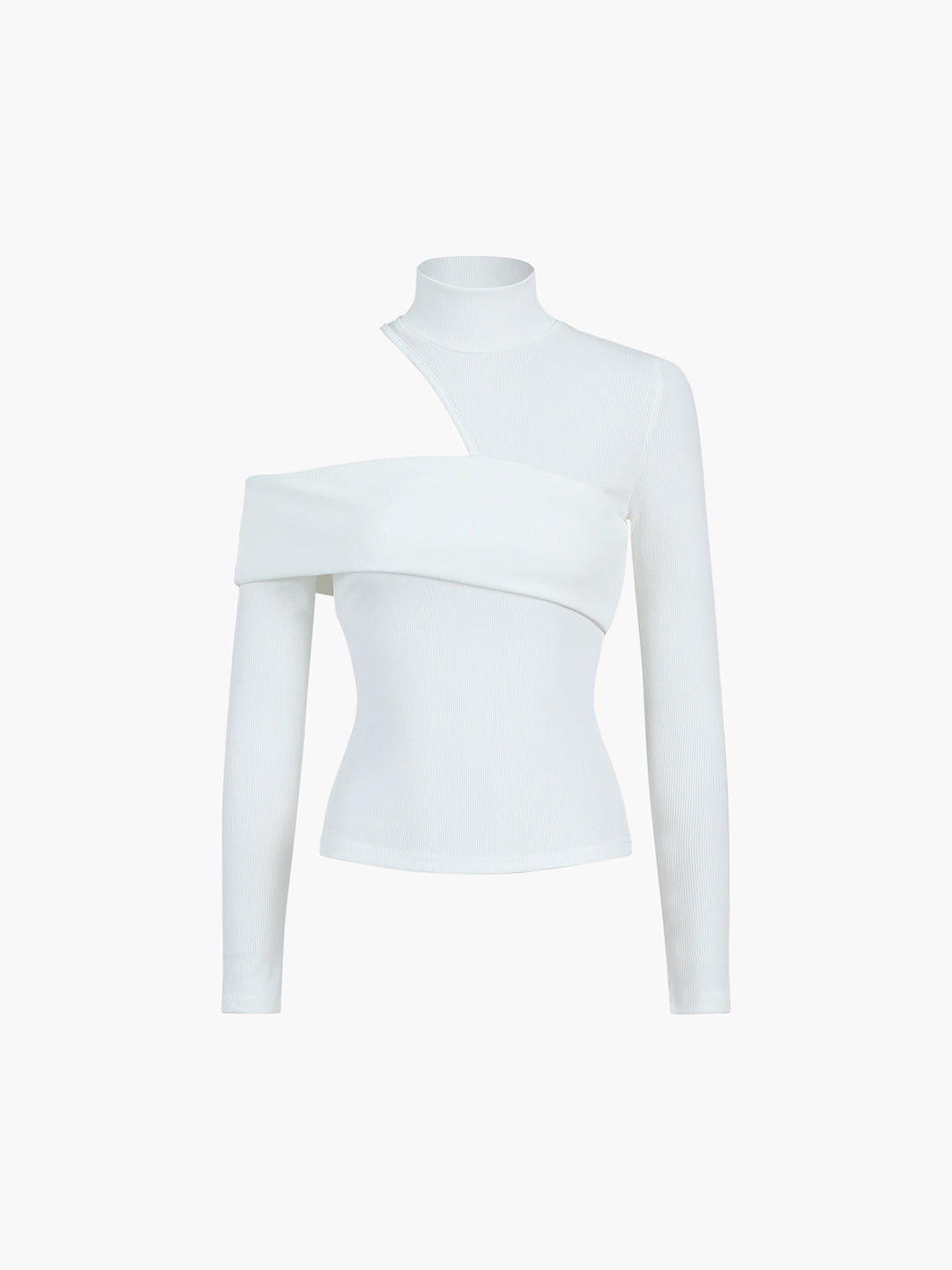 Mockneck Oblique Cutout Rib Long Sleeve Knit Top