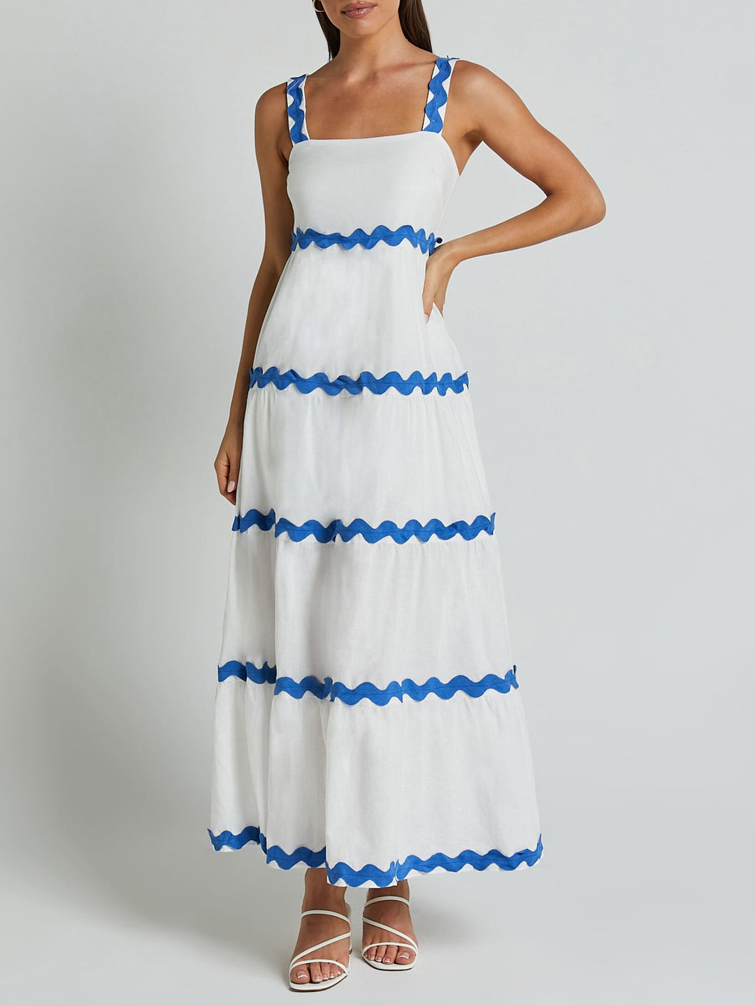 Simple Ripple Bandeau Slip Midi Dress