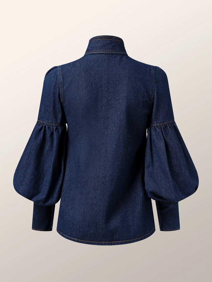 Lightweight Stand Collar Urban Loose Long sleeve Denim Blouse