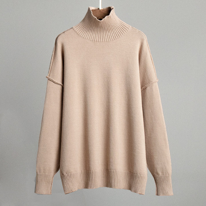 Solid Color High Neck Long Sleeve Knitted Sweater