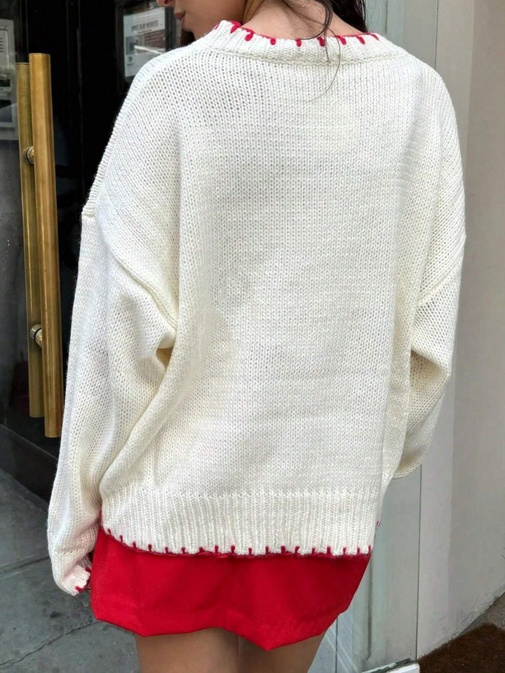 Cream Red Bow Knitted Sweater