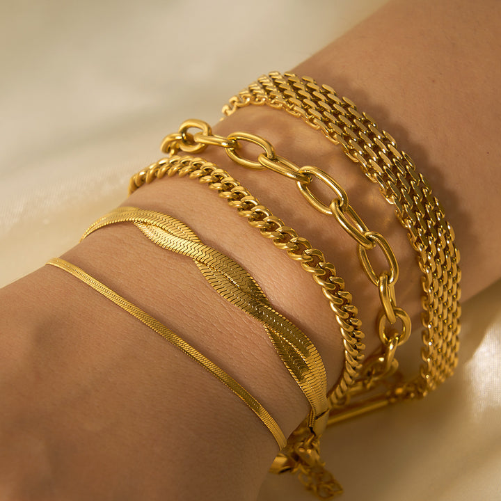 Pulseiras de osso de cobra com corrente de aço titânio dourado