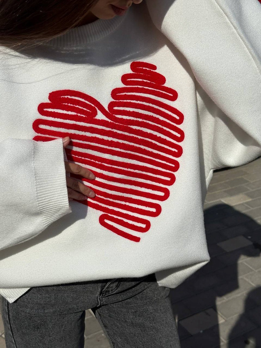 Doodle Heart Crew-Neck Sweater