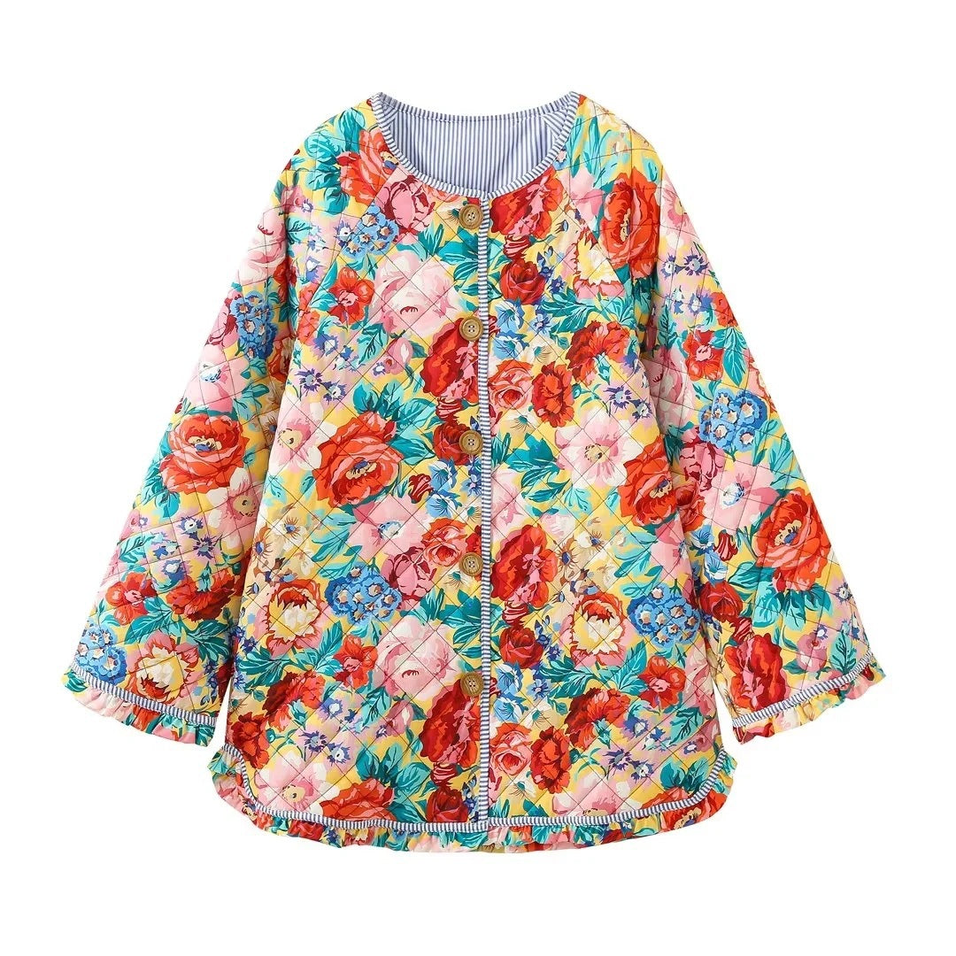 Veste bohème matelassée à imprimé patchwork floral et roses