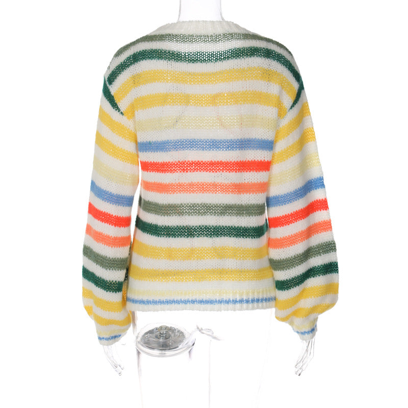 Rainbow Contrast Striped Sweater