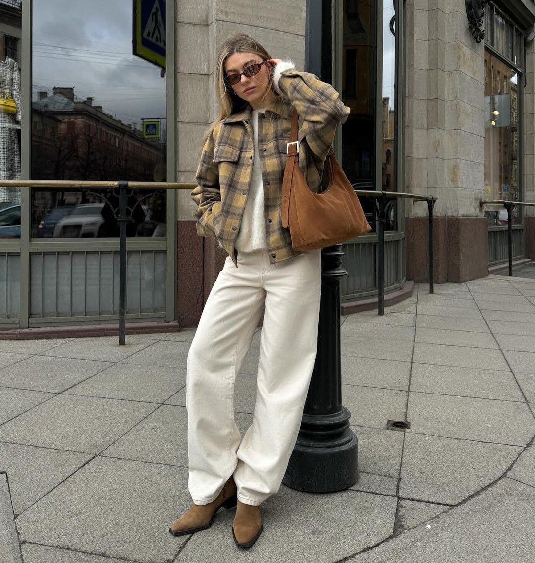 Veste à revers décontractée à carreaux classique