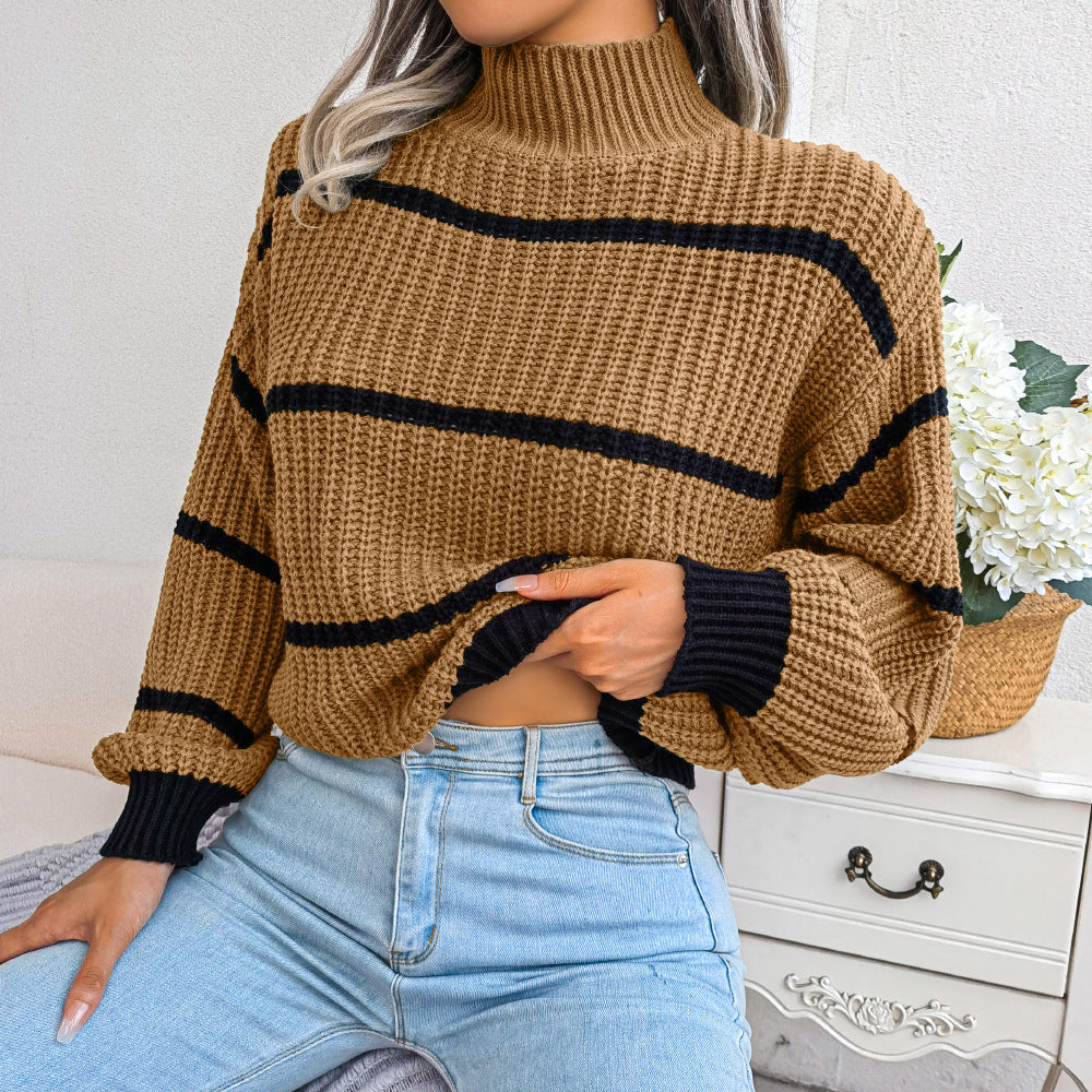 Striped Half-Turtleneck Sweater