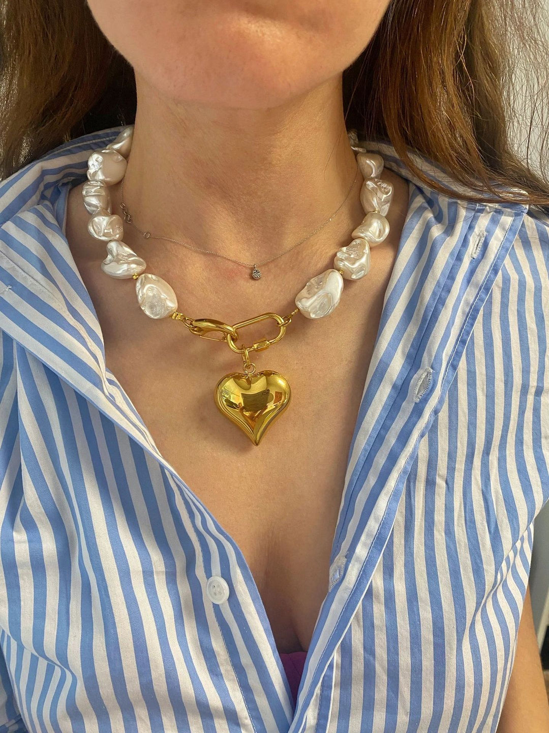 Collana con cuore in pietra irregolare oversize bohémien