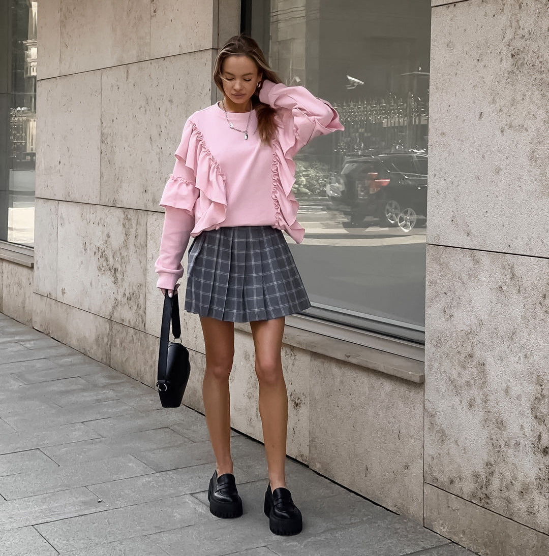 Sweat-shirt plissé à volants Pink Mood