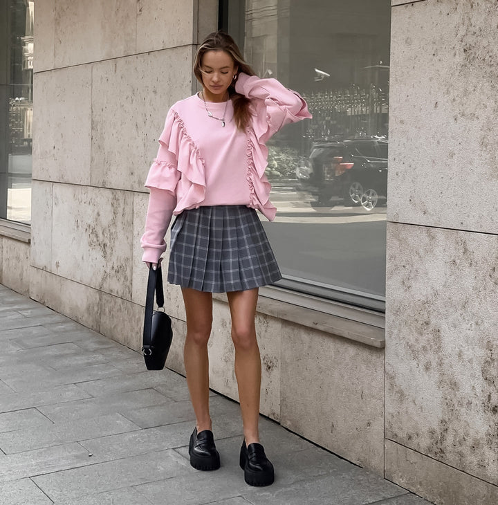 Sweat-shirt plissé à volants Pink Mood