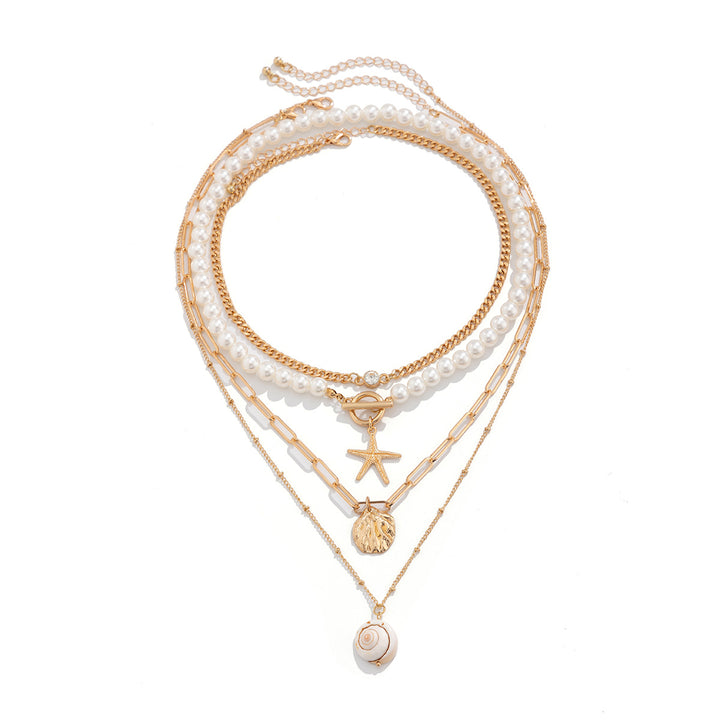 Ocean Style Shell Pearl Starfish halsband