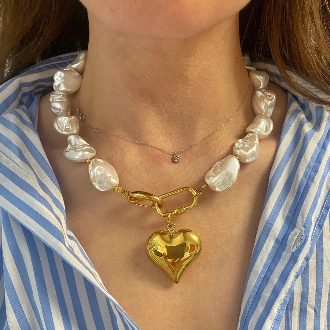 Collana con cuore in pietra irregolare oversize bohémien