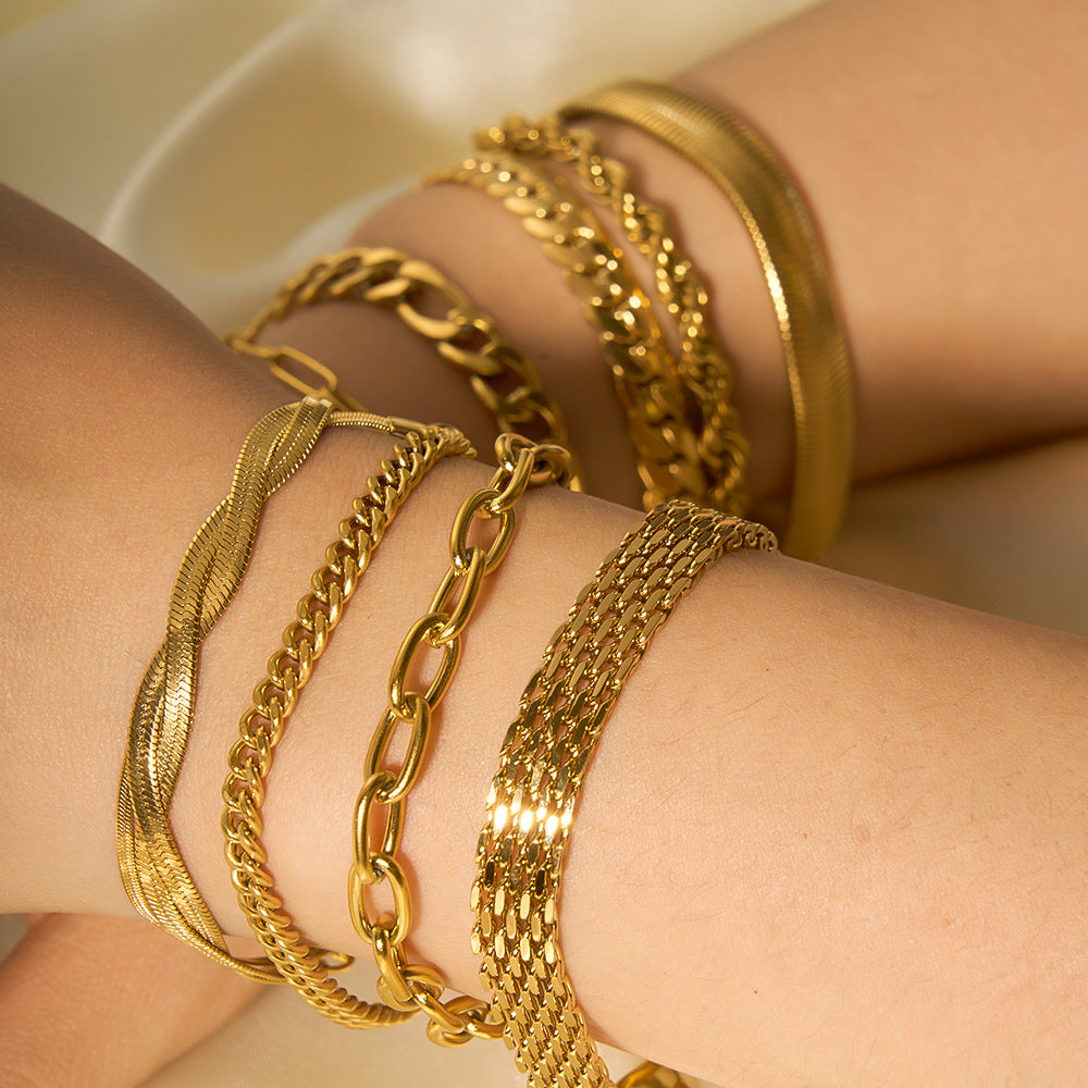 Pulseiras de osso de cobra com corrente de aço titânio dourado