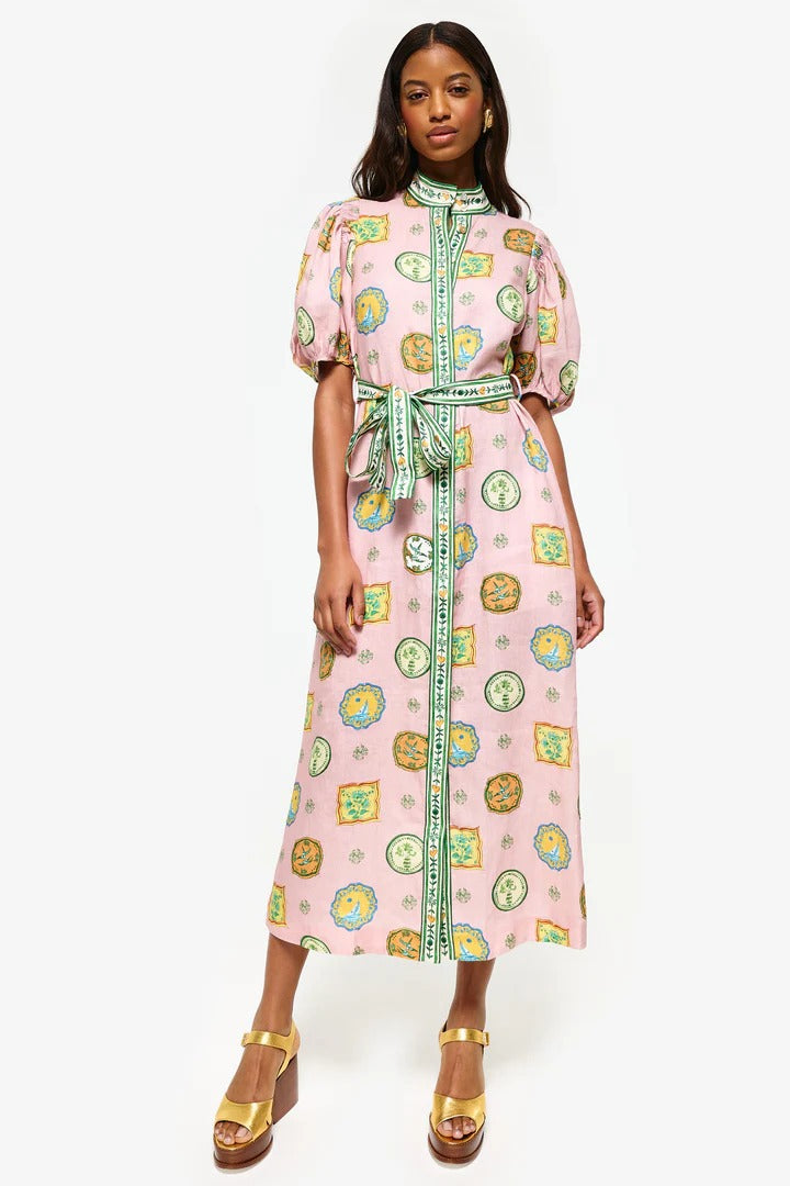 Graffiti Print Puffed Sleeve Shirt Midi Dress