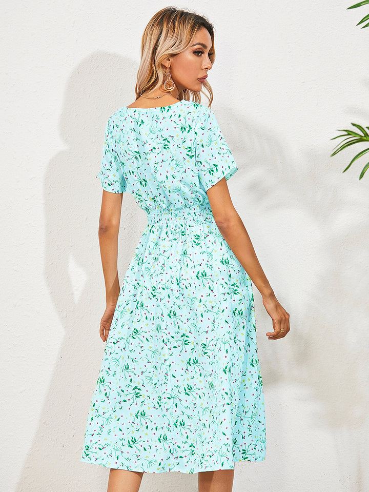 Fashion Casual Small Floral Short-sleeved Midi Dresses