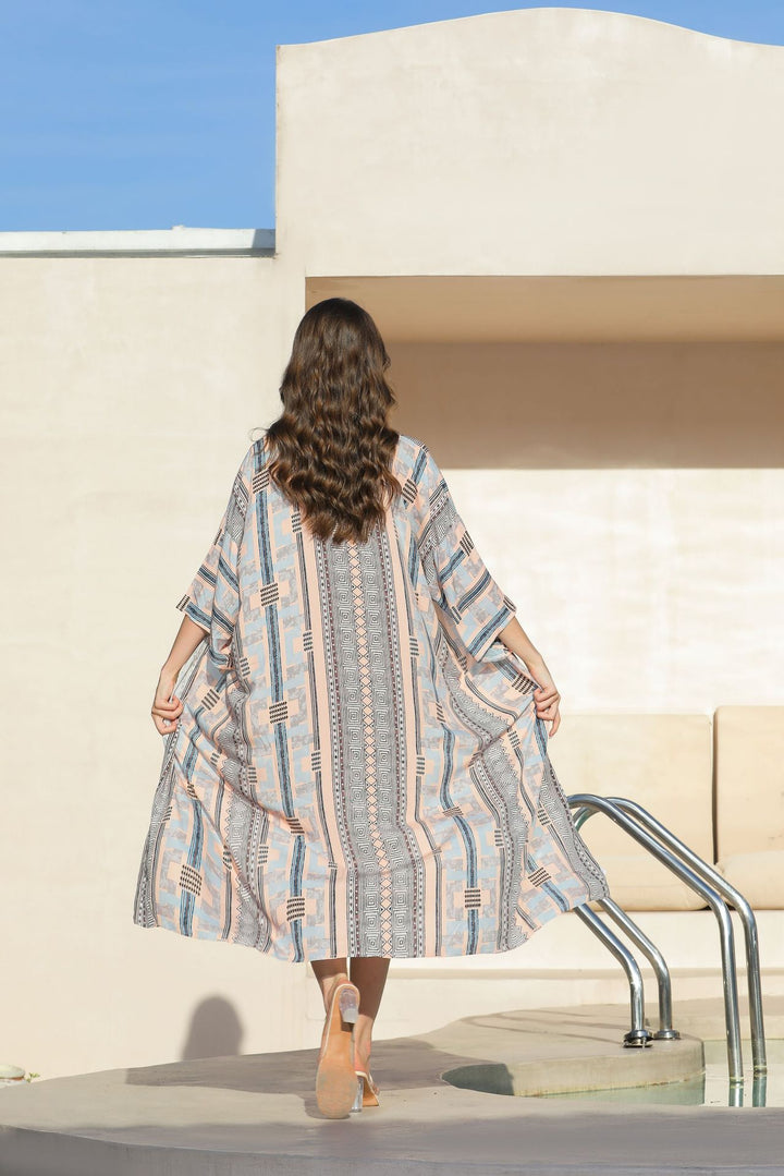 Retro geometriskt etniskt tryck Öppen främre slits Duster Kimono