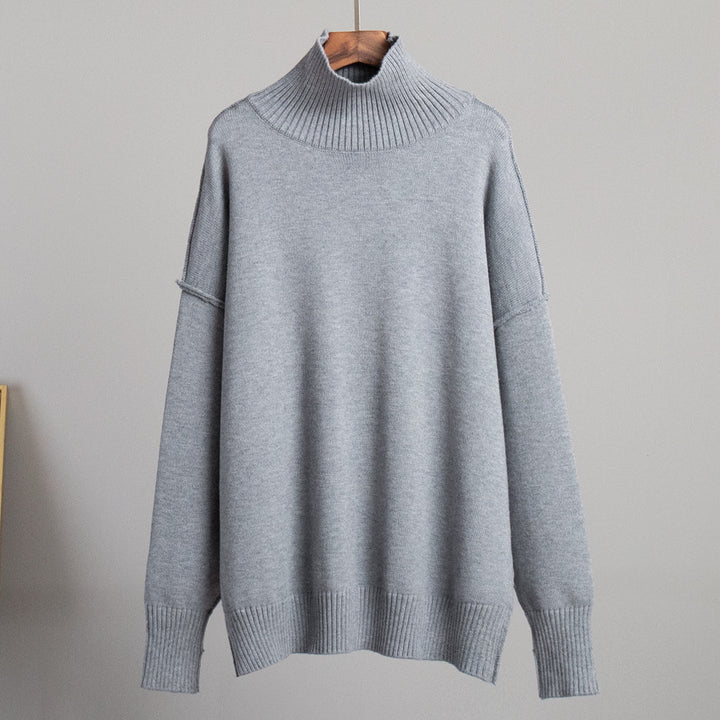 Solid Color High Neck Long Sleeve Knitted Sweater