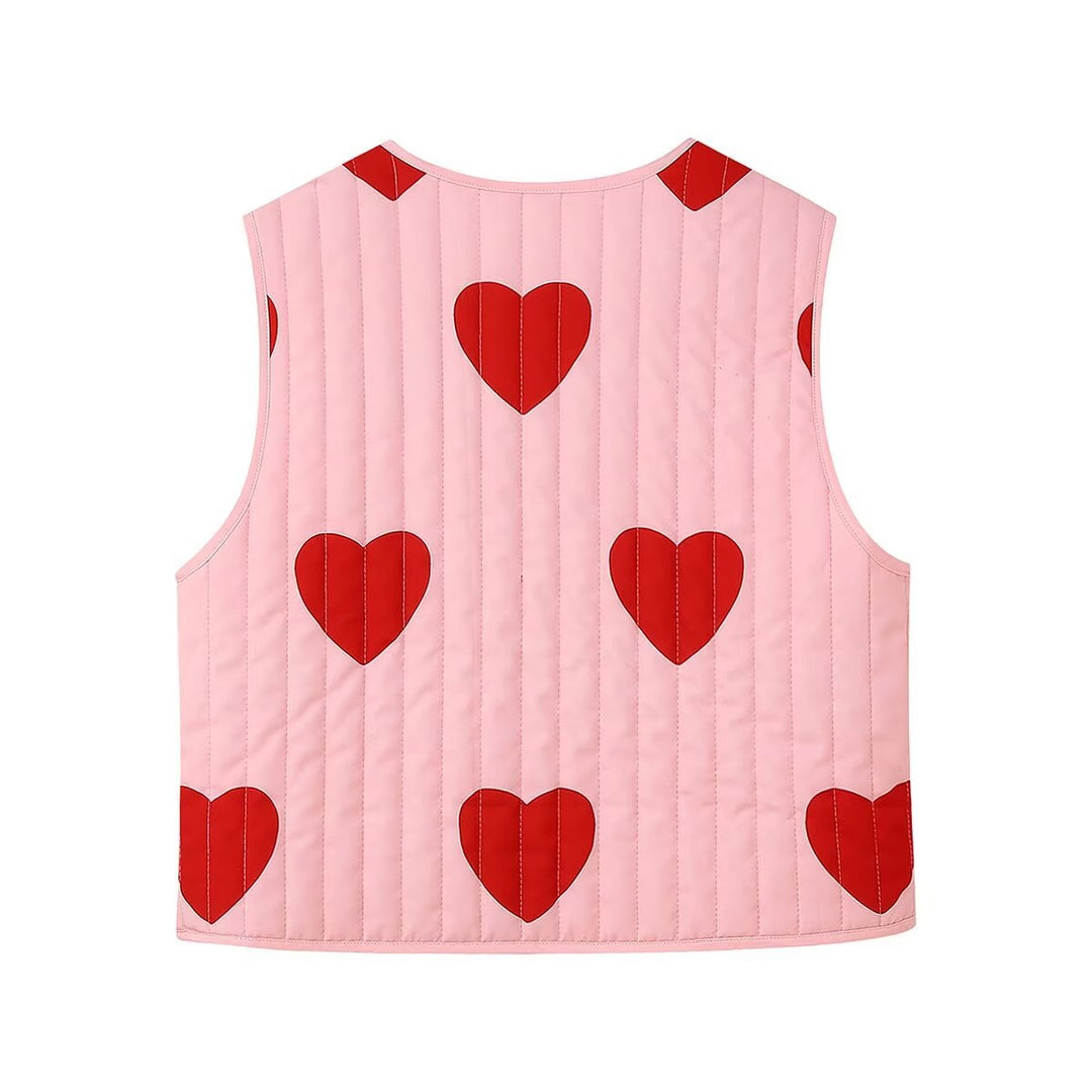 Hartenprint Mouwloos Roze Strik V-hals Vest