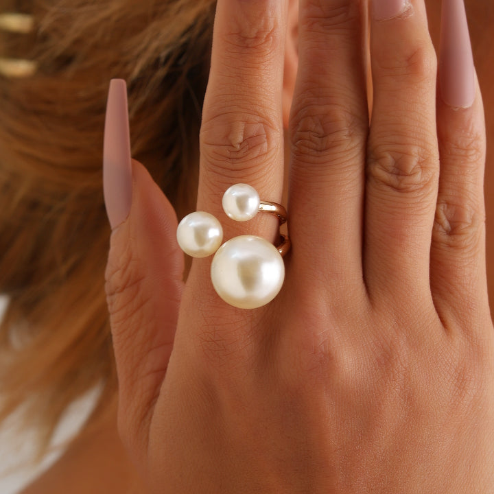 Three Pearl Adjustable Ring