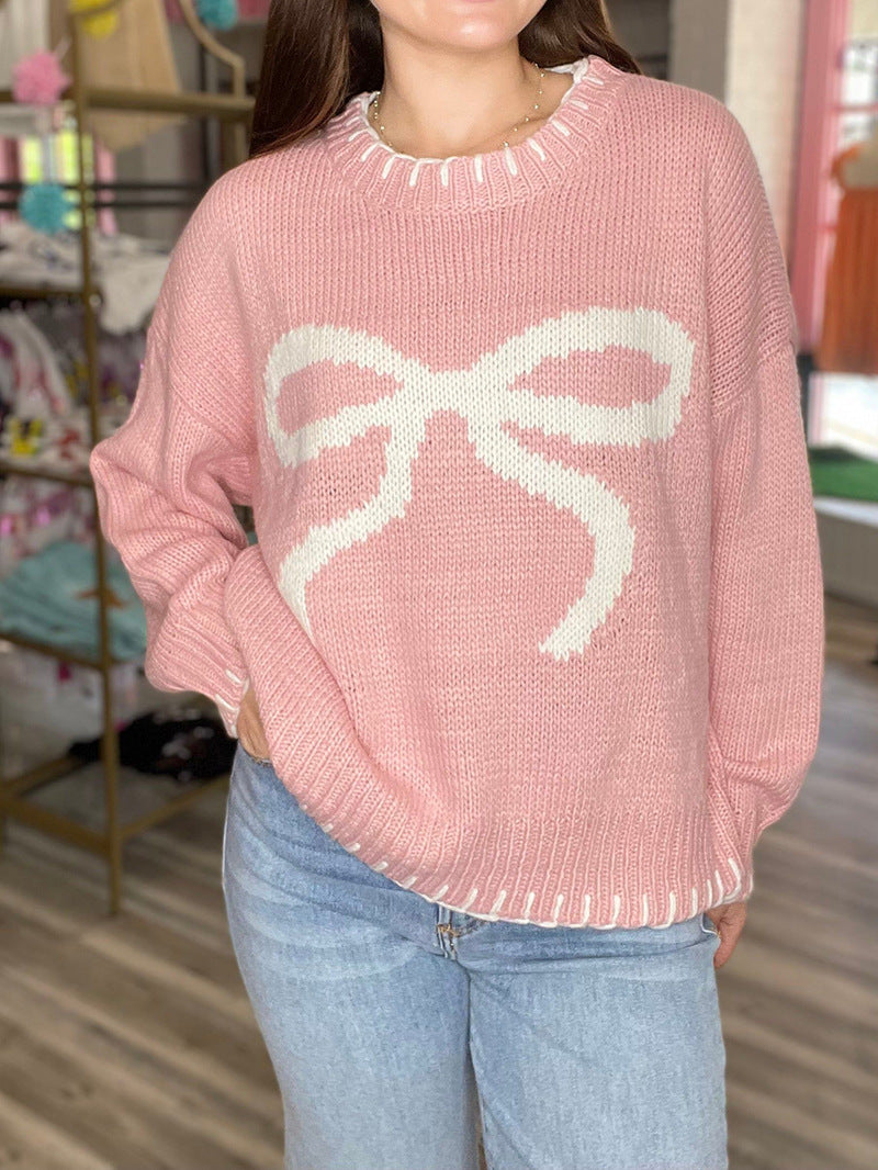 Cream Red Bow Knitted Sweater