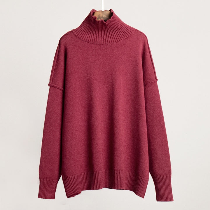 Solid Color High Neck Long Sleeve Knitted Sweater