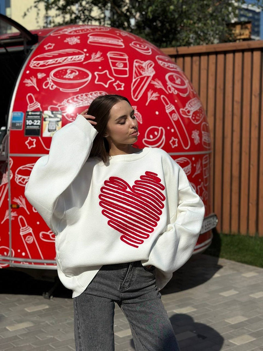 Doodle Heart Crew-Neck Sweater